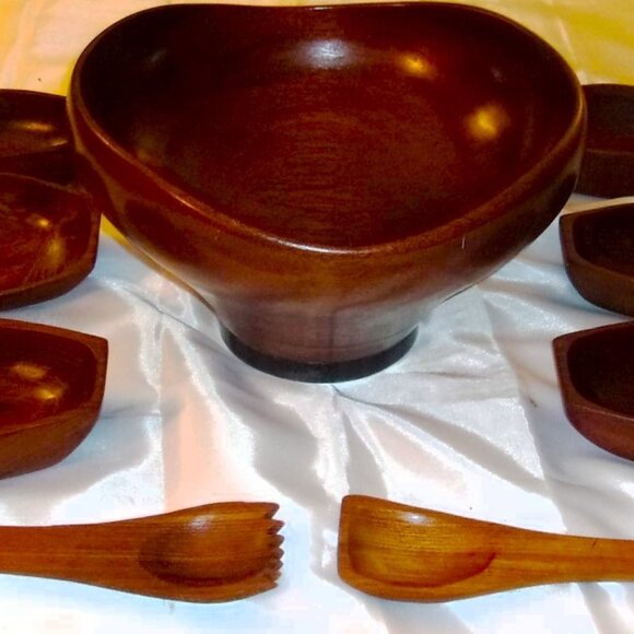 Vintage Revere Mahogany Richard Hudson Mid-Century 9-pc Salad Bowl Set - Picture 1 of 4